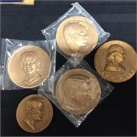 5 DIFFERENT US MINT  LG BRONZE MEDALS