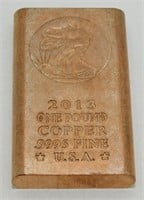 2013 One Pound Copper Bar - .9995 Fine