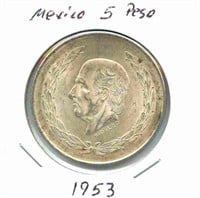 1953 Mexican Silver 5 Peso