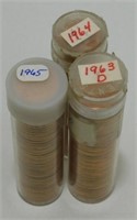 3 Rolls of BU Lincoln Pennies - 1963, 1964 & 1965