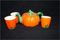 Pumpkin Tea Pot with Three Cups