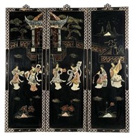 Chinese Black Lacquer Inlaid Art Panels