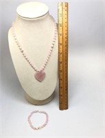 Rose Quartz Heart Necklace and Matching Bracelet
