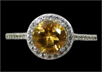 10K White gold round brilliant cut citrine ring