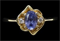 14K Yellow gold oval cut tanzanite ring,