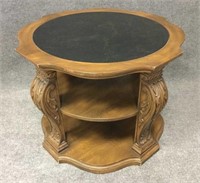 3 Tier Carved Wood End Table
