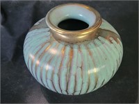 W. Germany Teal on Gold Drip Glaze Pottery Vase