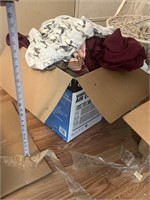 Box of sheets, curtains, shower, curtain liner