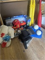 Group lot with back belt, toy, truck, and fish,