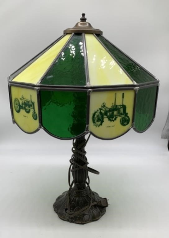 metal lamp w/ John Deere glass lamp shade