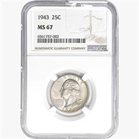 1943 Washington Silver Quarter NGC MS67