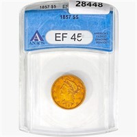 1857 $5 Gold Half Eagle ANACS EF45