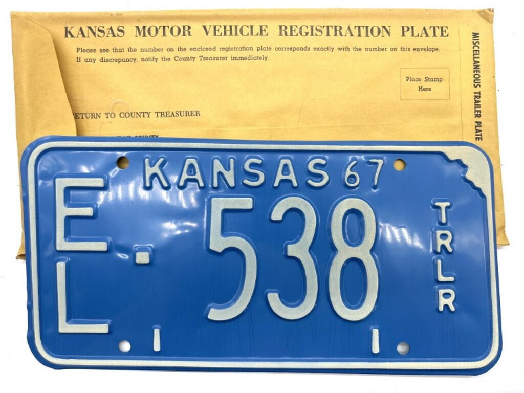 1967 Kansas License Plate with Original Envelope