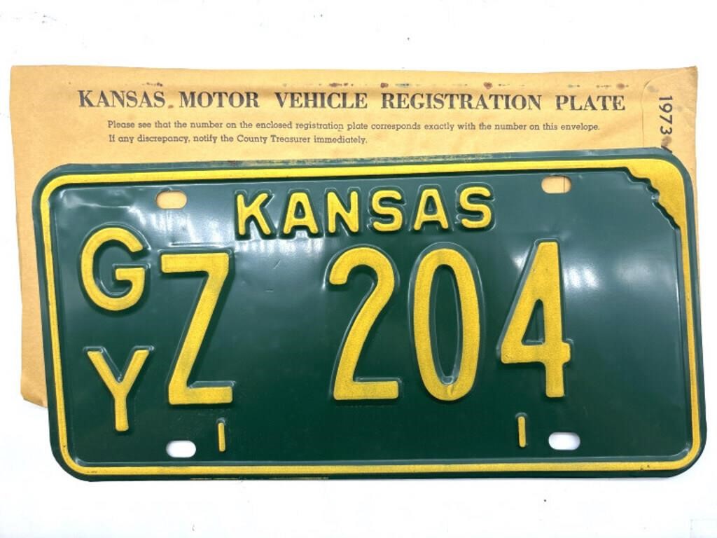 1973 Kansas License Plate with Original Envelope