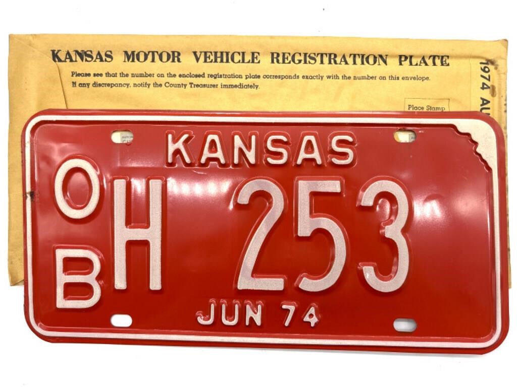 1974 Kansas License Plate with Original Envelope