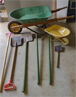 Vintage Childrens Wheel Barrow & Gardening Tools