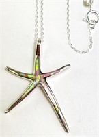 18" Italian Chain Large Opal Star Fish Pendant 4 G