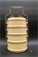 Vtg. 4-Compartment Enamelware Lunch Box/Carrier