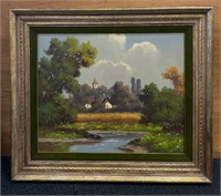 30” Scenic Oil On Canvas Signed