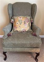 Wingback Chair w/ Queen Anne Legs & Custom Green