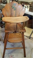 Vintage wood baby high chair with adjustable tray