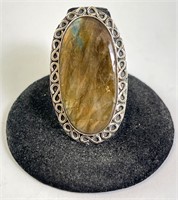 Large Sterling Labradorite Ring 12 Grams Size 8.75