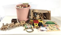 Lot Vintage Wooden Kids Toys Train Blocks Puzzle