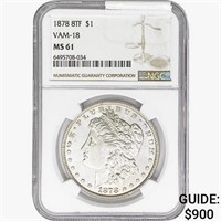 1878 8TF Morgan Silver Dollar NGC MS61 VAM-18