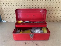 Vintage Red Metal Toolbox w/ Asst. Tools