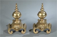 Pair of brass andirons, c. 1730.