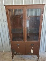 Brown Metal Cabinet w/ Glass Door