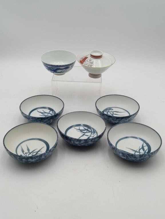Blue Bamboo Sauce Dishes Bowls Rice Soy Bowls