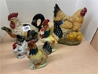 Chicken figurines, statue, teapot