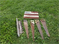 4- Hand Saws, Wood Shelf, Flag