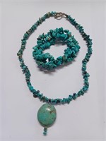 Turquoise Stone Necklace and Bracelet Lot