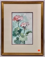 Watercolor, Geraniums, 8" x 12.5" sight size,