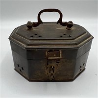 Vintage brass cricket box with handle and lid