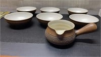 6 Denby Pottery Bowls 5.75" Diameter & Sauce Pan