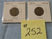 (2) 1911s Lincoln Head Cents - VG8-VF20,