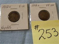 (2) 1912s Lincoln Head Cents - F-12 - VF-20,