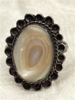 Sterling Silver Ring w/ White Stone, Size 8,