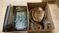 Two boxes of kitchen items. Includes six large