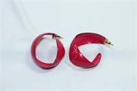 Pair of Red C-Hoop Earrings