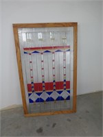 Large Oak Prairie Style Framed Stained Glass