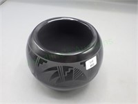 Black Etched Native American Style Decorative Bowl