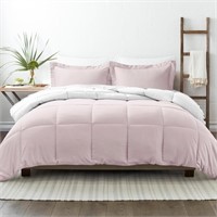 Blush/White Microfiber Queen Comforter Set