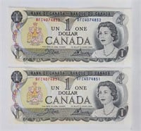 1973 Canada $1 2 Consecutives UNC