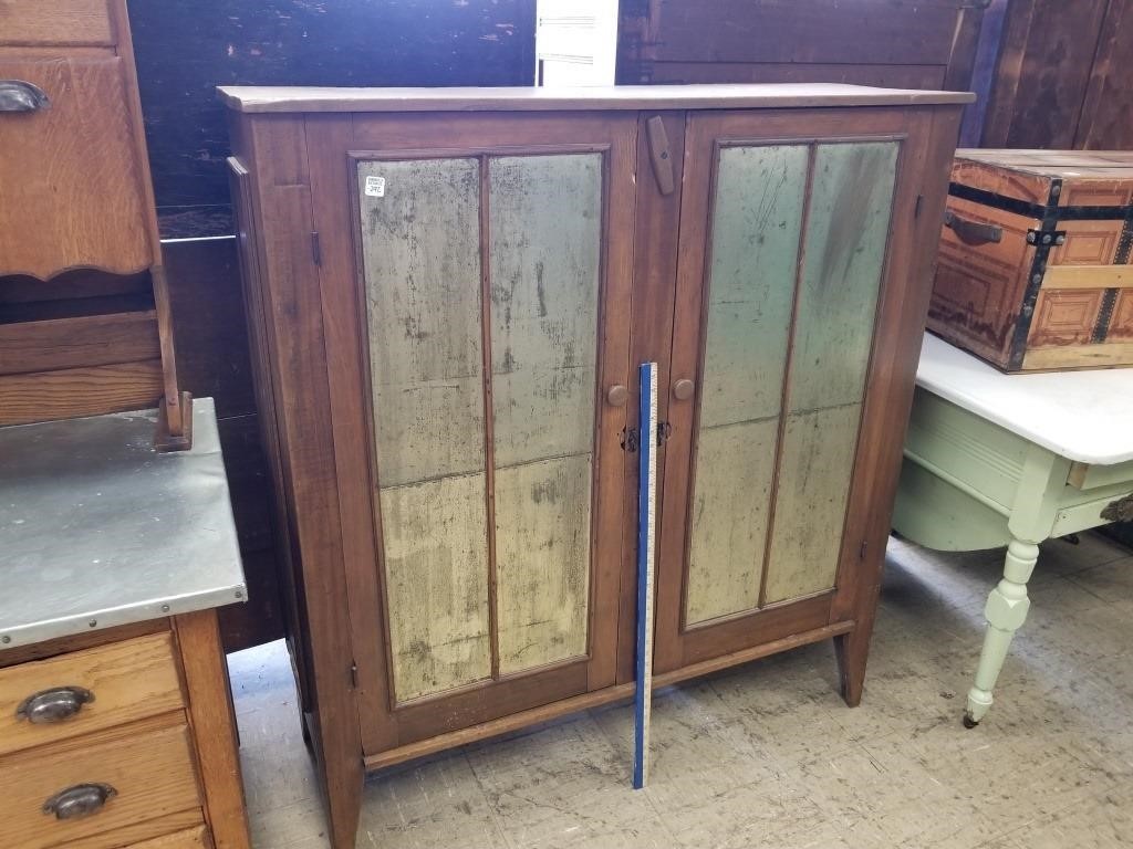 PINE JELLY CABINET W/ TIN INSERTS IN DOORS