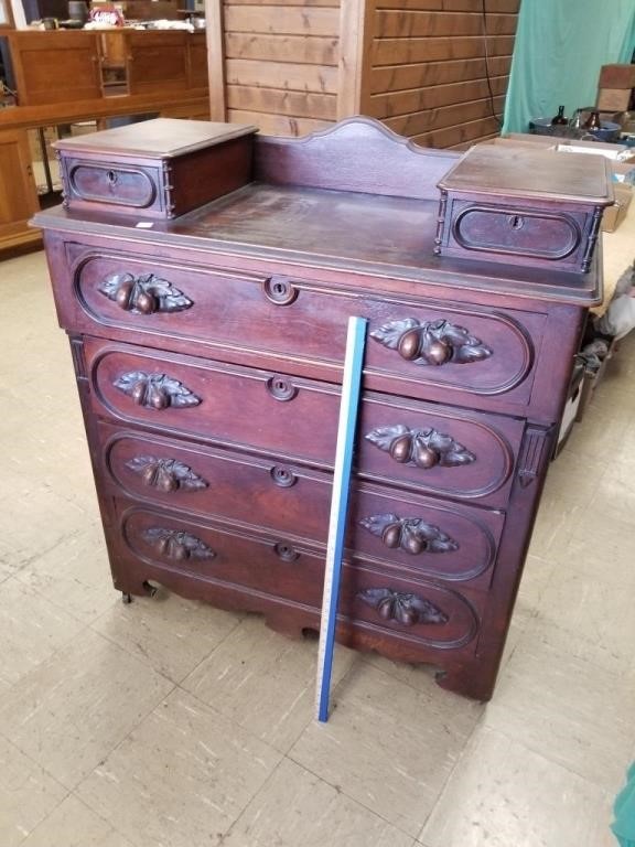 VICT WALNUT 4 DRAWER DRESSER W CARVED PULLS &