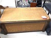 Storage Chest with hinged lid.  Wicker covered